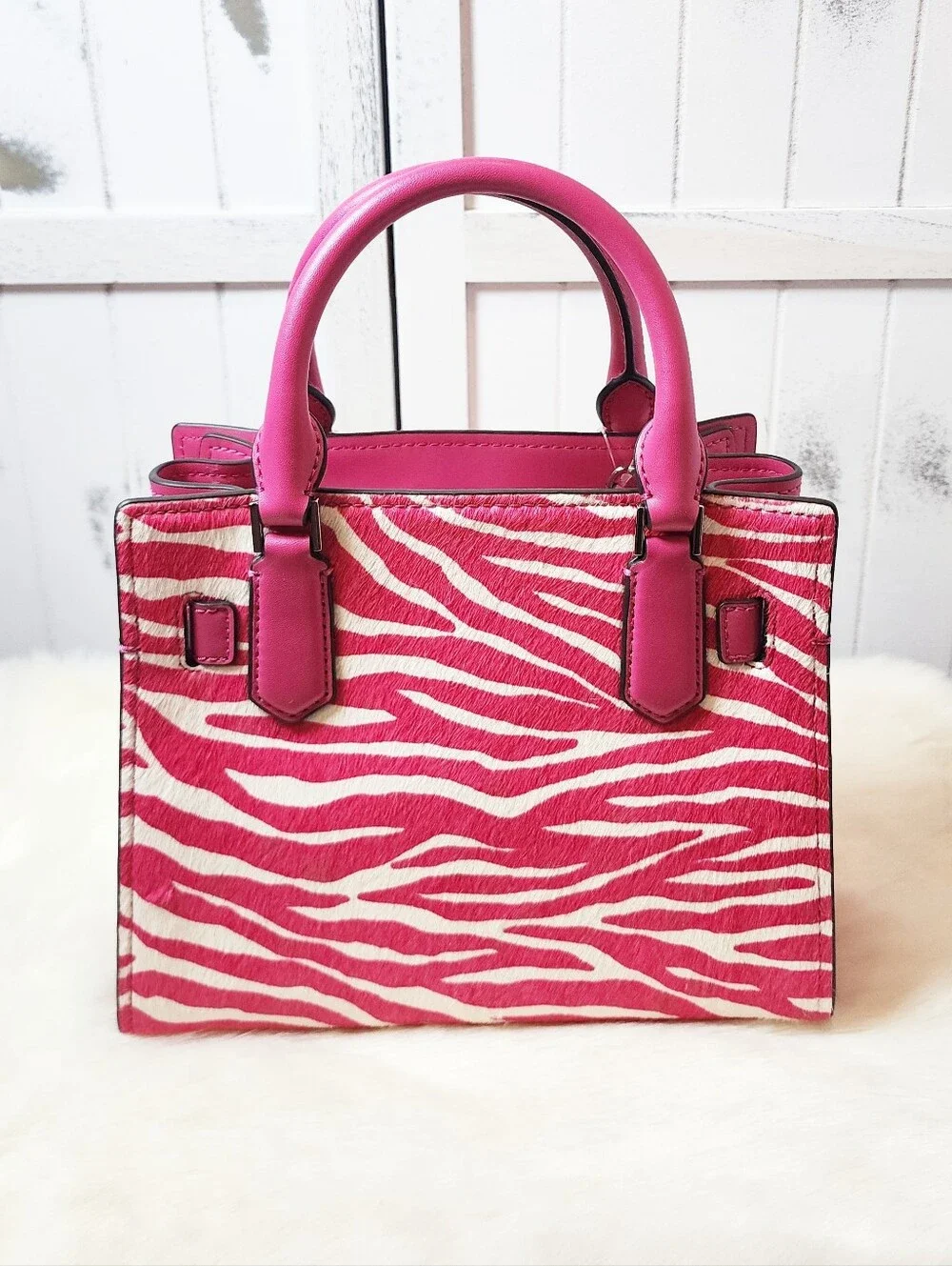 Michael Kors Small Hamilton Pink Zebra Calf-Hair Crossbody Bag